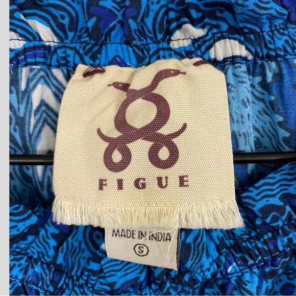 Figue Blue White Flowy Batik Print Bella Short Dress with Tassel Ties - Picture 6 of 10